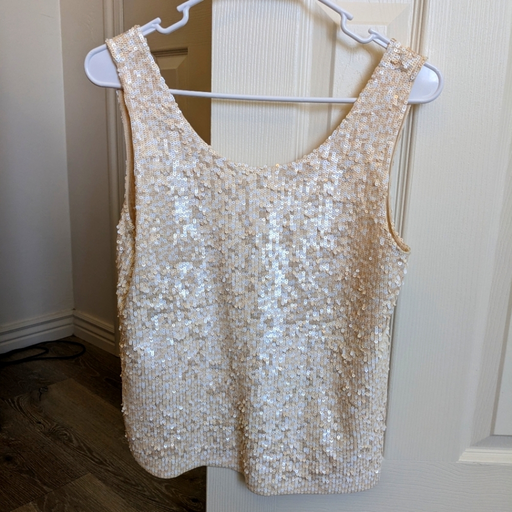 Cream sequin tank